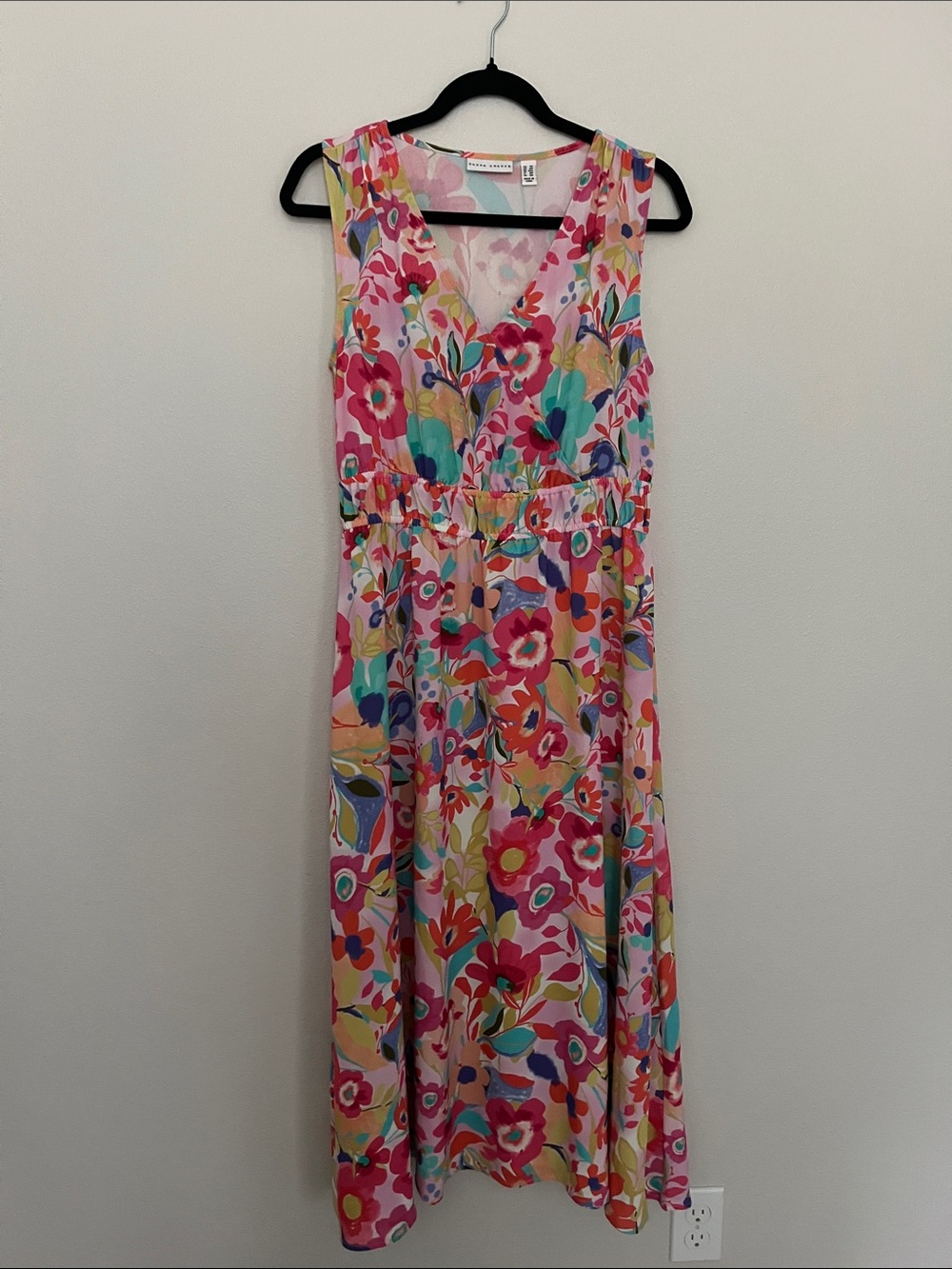Susan Graver Pastel Floral Sleeveless Dress - Pink, Teal, Yellow